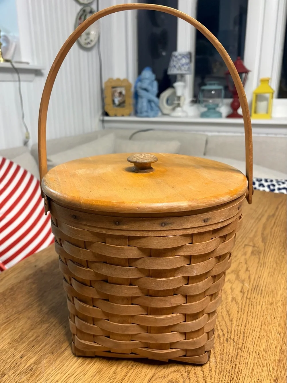 Longaberger Light Brown Handwoven Basket with Lid and Handle
